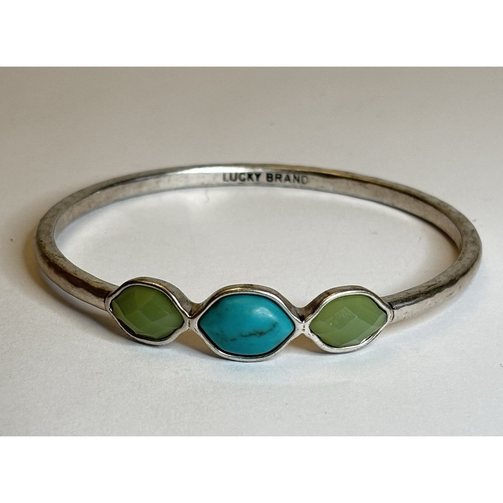 Lucky Brand Bracelet Bangle Silver Tone Turquoise Green Stones